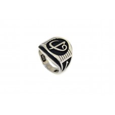 Men's Ring Engraved 925 Sterling Silver black leather P 447